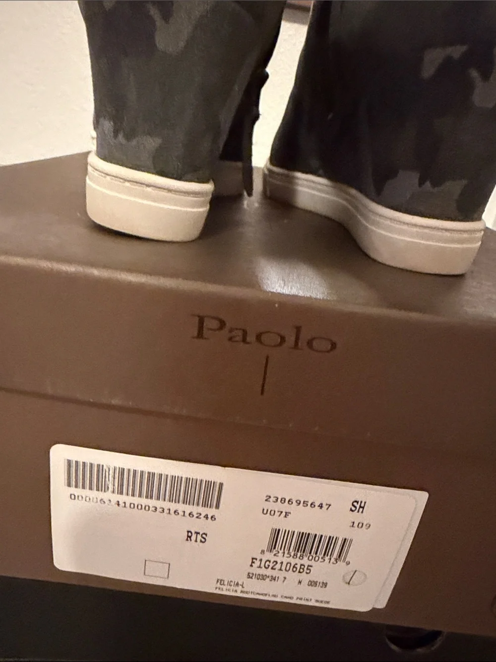L. Paolo Camo Wedge Sneaker Booties in Green and Gray
